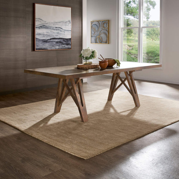 Alta 90 Inch Rectangular Dining Table Geometric Base Seats Eight Rustic Modern Style