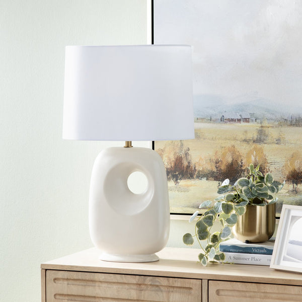 Crestview Collection 27.5" H Elegant Ceramic Table Lamp With Gold Accents, White Shade & Modern Abstract Design   Cvazp140