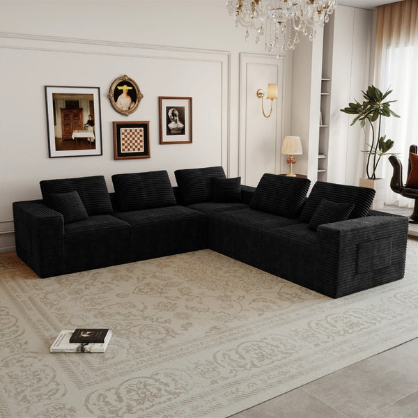 English Elm 106.30*106.30"modular Five Piece Corduroy Sectional Sofa Plush Reversible Chaise Living Room W3819S00140
