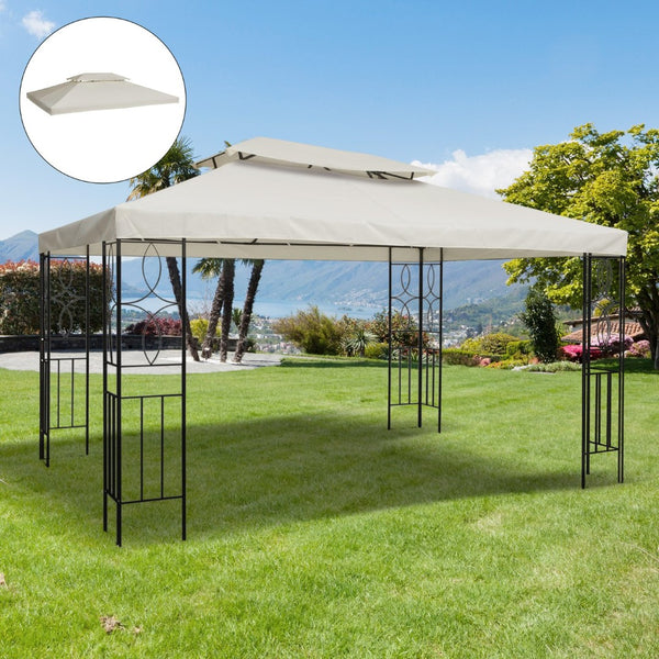 English Elm Outsunny Two-tier Vented Gazebo Replacement Canopy Uv Polyester Cover Cream White W2225P200888