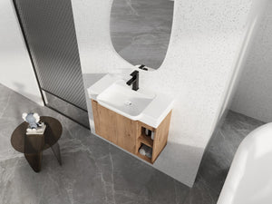 English Elm 28'' Floating Bathroom Vanity with Ceramic Sink Soft Close Door Melamine Cabinet Imitative Oak W999P426637