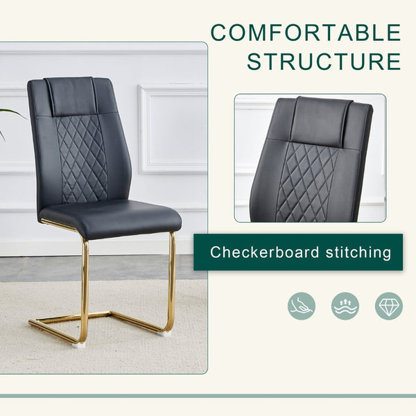 English Elm Table 31.5-Inch Round Dining Set With Elegant White Marble Top & 4 Black Pu Chairs, Gold Legs W1151S02492-GIGA