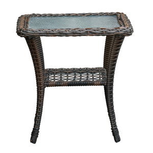 English Elm 3 Piece Outdoor Wicker Rocking Bistro Set with Glass Top Table Patio Porch W1889P500331