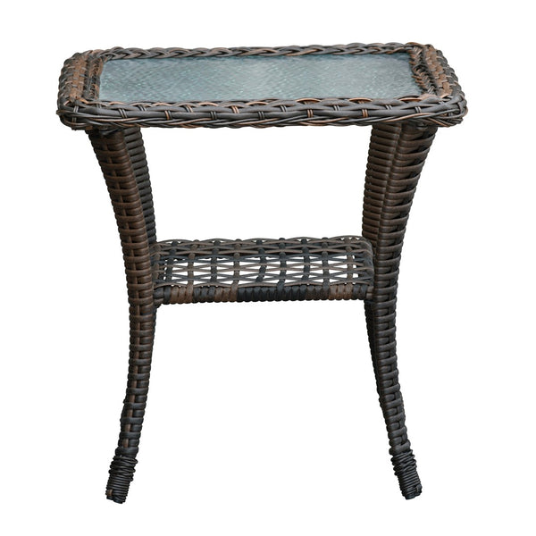 English Elm 3 Piece Outdoor Wicker Rocking Bistro Set with Glass Top Table Patio Porch W1889P500331