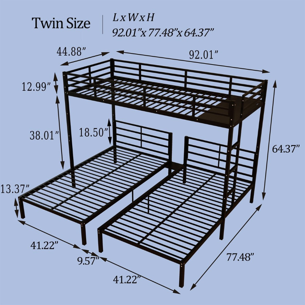 English Elm Triple Bunk Bed Steel Frame Sleeps Three Kids with Noise Reduced Powder Coated Design W3752S00013