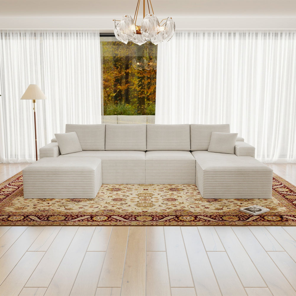 English Elm 131.9*70.8"Modular 131.9*70.8" Modular Sectional Sofa - Plush Corduroy, No Assembly, Versatile 4-Piece Design For Any Space W3819S00054