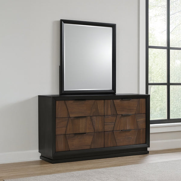 English Elm Houston Queen Bedroom Set Walnut Espresso Wood with Geometric Panel Design B009S01697