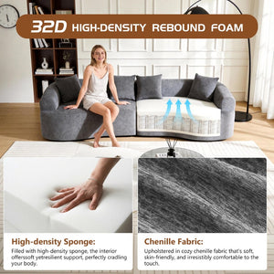 English Elm Curved Chenille Modular Sectional Sofa Boneless High-density Foam for Apartment Living Grey W3728S00008