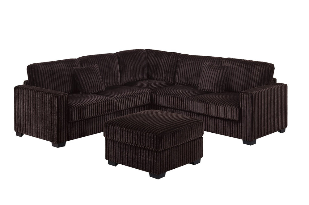 English Elm 4pc Jumbo Corduroy Sectional Set with Ottoman Square Arms Living Room Seating B011S02201