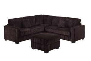 English Elm 4pc Jumbo Corduroy Sectional Set with Ottoman Square Arms Living Room Seating B011S02201