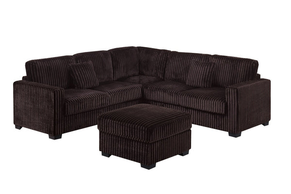 English Elm 4pc Jumbo Corduroy Sectional Set with Ottoman Square Arms Living Room Seating B011S02201