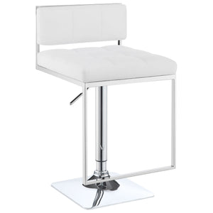 English Elm Alameda Upholstered Adjustable Bar Stool in Chrome & White — Plush Leatherette Seat, U-Footrest Comfort B062P344898