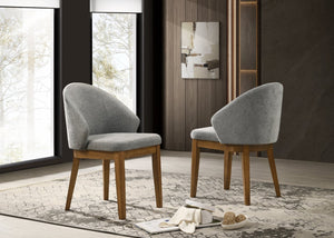 English Elm Andreo Barrel Back Upholstered Dining Chairs Set of 2 Gray Fabric Walnut Legs B2749P474510
