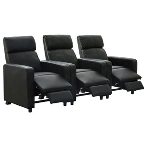 English Elm Warren Black 3-Seater Reclining Home Theater Sofa with Faux Leather, Pocket Coils & Plush Foam Support B062S00954