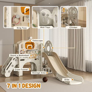 English Elm Qaba Toddler Indoor Playset with Slide Climber Crawl Tunnel and Basketball Hoop W2225P229340