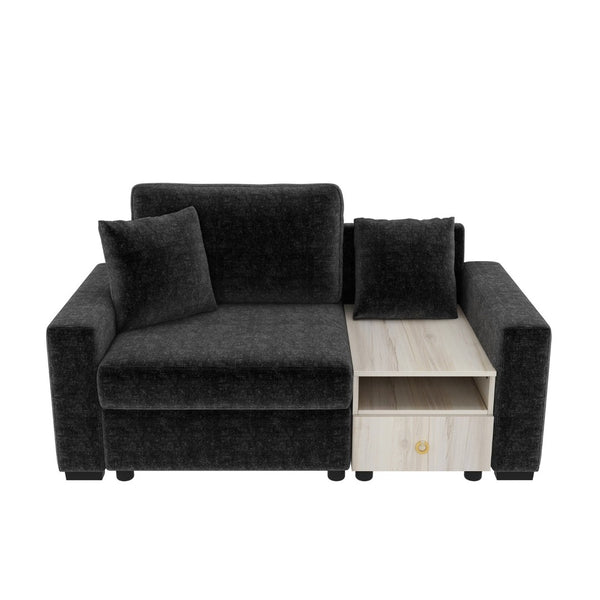 English Elm Modern Chenille Upholstered Compact Sofa with Console Storage Armrest for Living Room Black N763S000061B