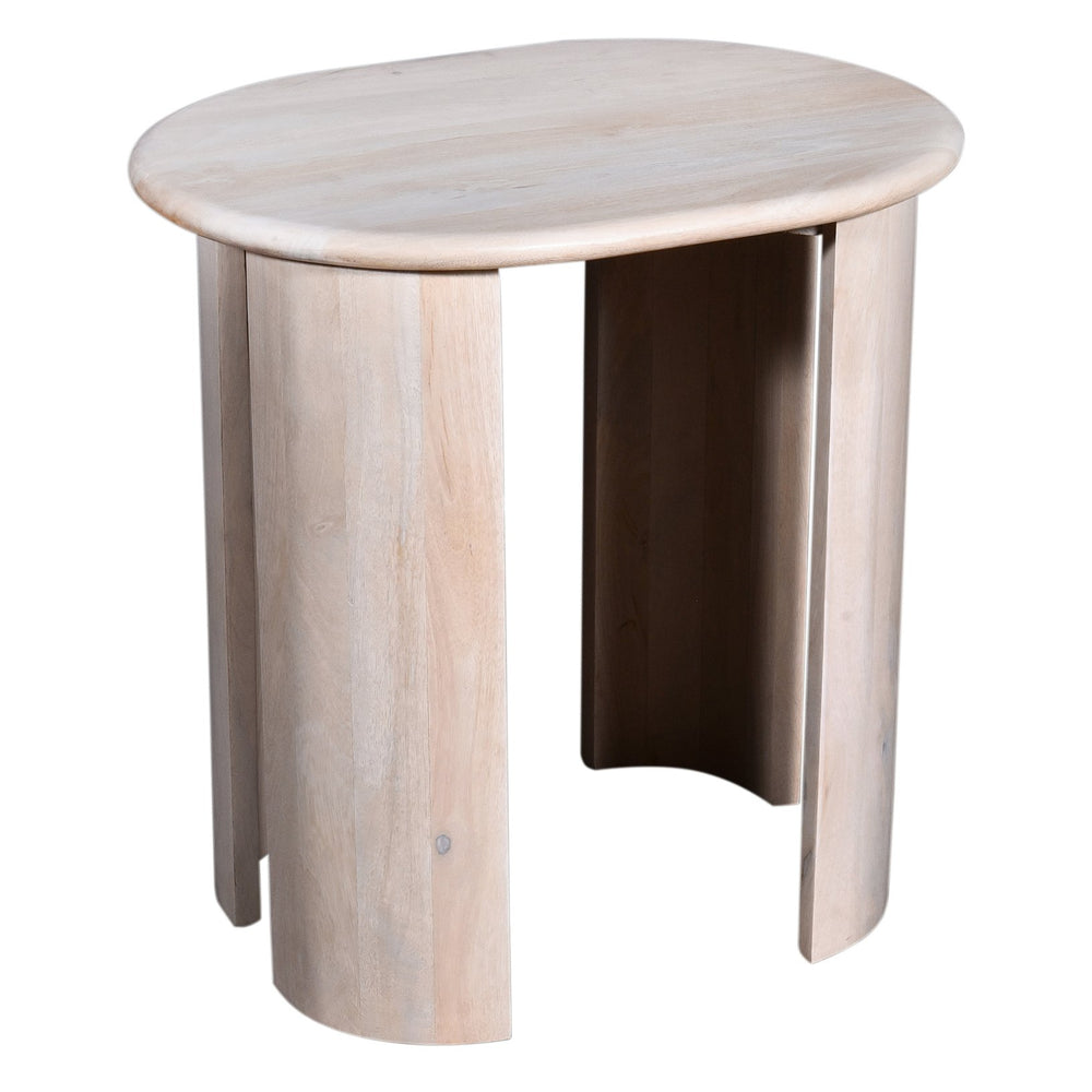 English Elm Rustic Oval Side Table in Oak Mango Wood Finish with Double Pedestal, Durable 24"L x18"W x24"H Accent B2741P286093