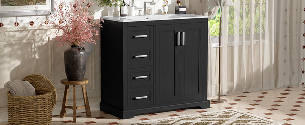 English Elm 36" Modern Bathroom Vanity with Ceramic Sink, Soft-Close Doors, 3 Drawers & Ample Storage for Small Baths Black N729P280194B