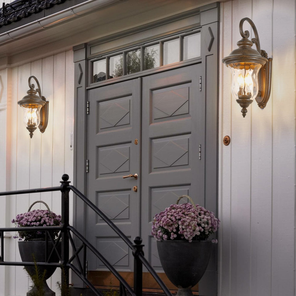 English Elm 22"(H) Vintage Outdoor Wall Lantern Brown Bronze – Weatherproof Aluminum Glass Sconce, 2xE12 Hardwired Light Fixture for Patio Porch Entryway W2312P374977