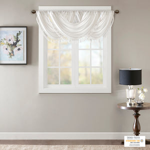 JLA Home Madison Park - Faux Silk Waterfall Valance with Tassel Trim, Lined Rod-Pocket Design for Hotel-Quality Window Styling White MP41-4949