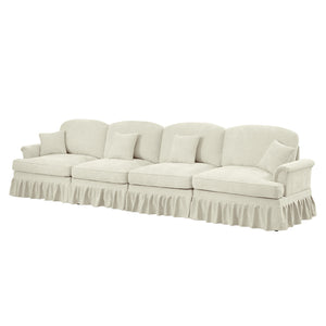 English Elm Elegant Four-Seater Chenille Sofa With Removable Ruffled Skirts, Flared Arms & Spindle Legs For Cozy Living Spaces W3041S00238