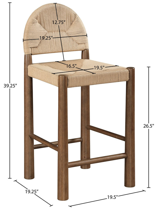 Meridian Furniture Bohemia Seagrass Wrapped Solid Wood Counter Stool for Kitchen Island or Breakfast Bar 333-C