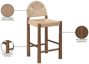 Meridian Furniture Bohemia Seagrass Wrapped Solid Wood Counter Stool for Kitchen Island or Breakfast Bar 333-C