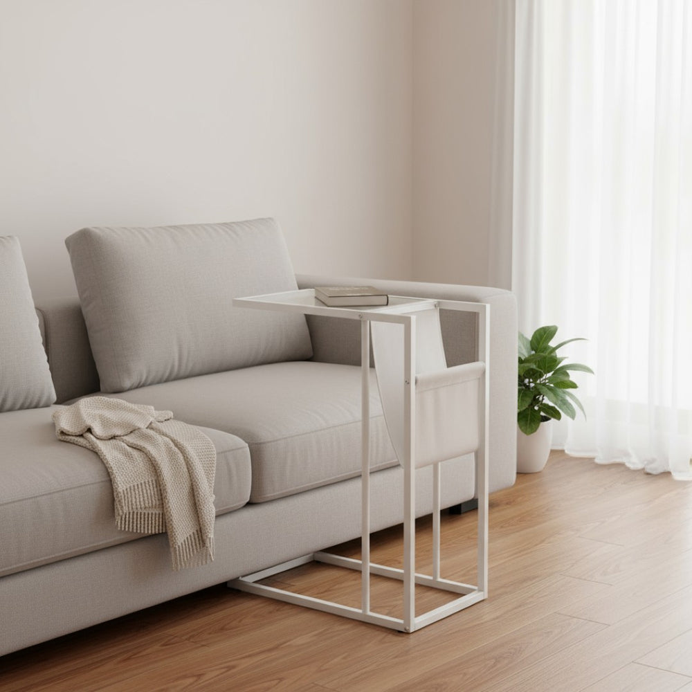 HomeRoots White Modern Metal and Glass TV Accent Table - Sleek, Versatile Design for Small Spaces & Everyday Use 333010