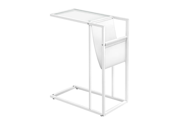 HomeRoots White Modern Metal and Glass TV Accent Table - Sleek, Versatile Design for Small Spaces & Everyday Use 333010