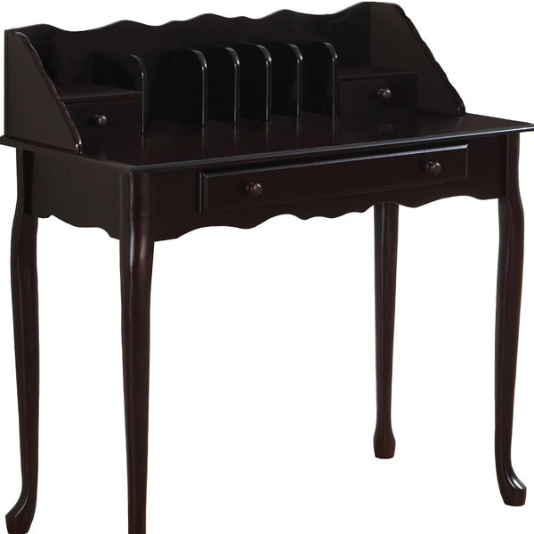 Homeroots 18" Dark Brown Solid Wood Computer Desk With Three Drawers Cherry  333027