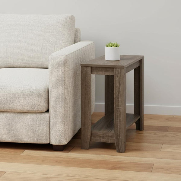HomeRoots 22" Deep Taupe End Table with Shelf – Versatile Modern Design for Living Room, Bedroom, or Den Dark Taupe 333039