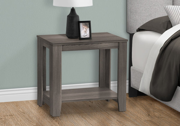 HomeRoots 22" Deep Taupe End Table with Shelf – Versatile Modern Design for Living Room, Bedroom, or Den Grey 333042
