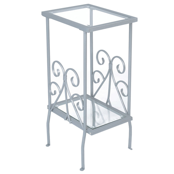 Homeroots 30" Silver And Clear Glass And Metal Square End Table With Shelf Silver,Clear  333059