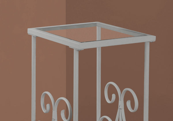 HomeRoots 30" Modern Glass and Metal Square End Table with Shelf - Sleek Design for Living Room & Bedroom Silver,Clear 333059