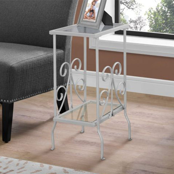 Homeroots 30" Silver And Clear Glass And Metal Square End Table With Shelf Silver,Clear  333059