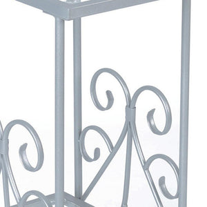 HomeRoots 30" Modern Glass and Metal Square End Table with Shelf - Sleek Design for Living Room & Bedroom Silver,Clear 333059