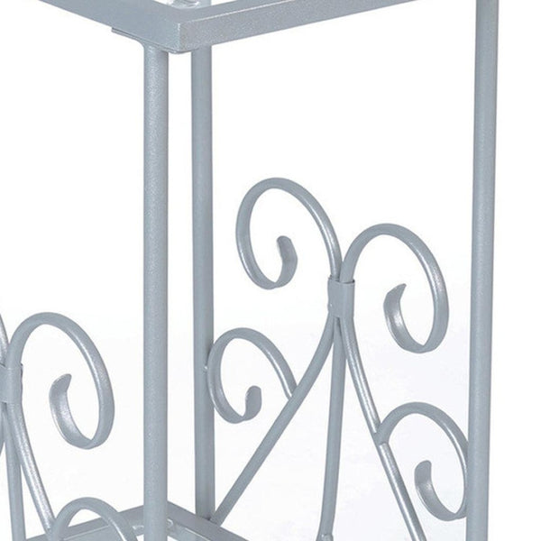 HomeRoots 30" Modern Glass and Metal Square End Table with Shelf - Sleek Design for Living Room & Bedroom Silver,Clear 333059