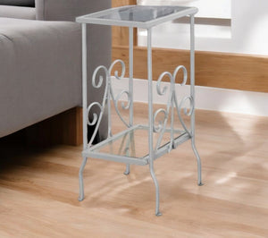 Homeroots 30" Silver And Clear Glass And Metal Square End Table With Shelf Silver,Clear  333059