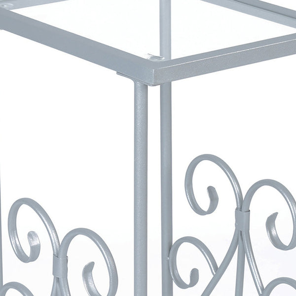 Homeroots 30" Silver And Clear Glass And Metal Square End Table With Shelf Silver,Clear  333059