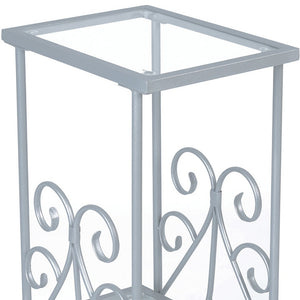 Homeroots 30" Silver And Clear Glass And Metal Square End Table With Shelf Silver,Clear  333059