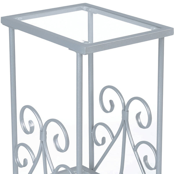 Homeroots 30" Silver And Clear Glass And Metal Square End Table With Shelf Silver,Clear  333059