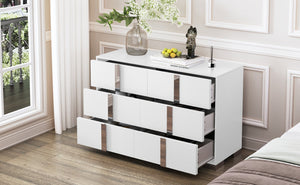 English Elm Elegant Mirrored Dresser with Metal Feet and 6 Spacious Drawers for Organized, Modern Living Spaces White 54.25 L x 20.75 W x 8.5 H N733P307943W