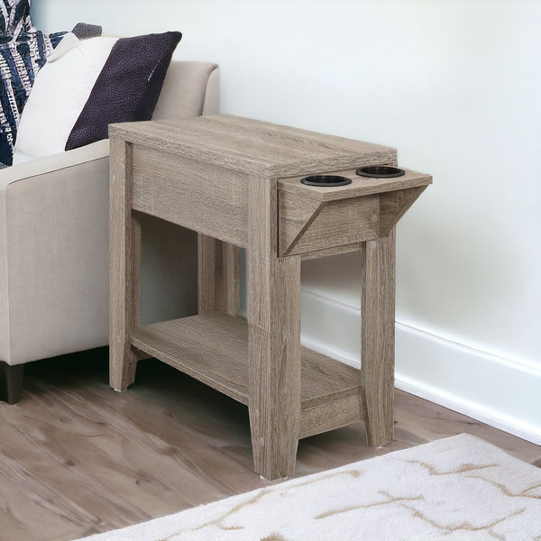 Homeroots 23" Taupe Wood End Table With Shelf Taupe  333086