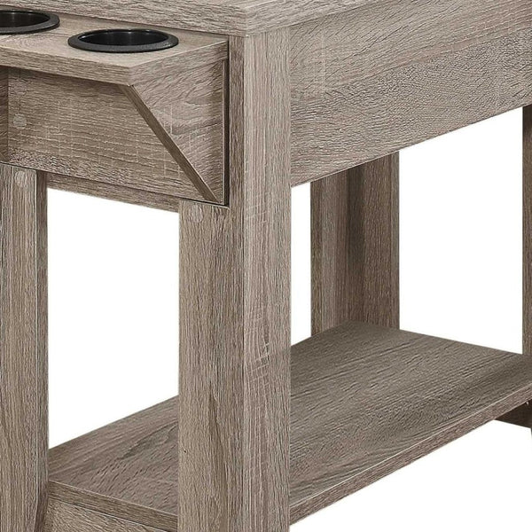 HomeRoots 23" Brown Wood End Table – Stylish Storage Solution with Shelf for Living Room or Bedroom Decor Taupe 333086