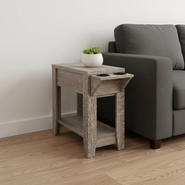 HomeRoots 23" Brown Wood End Table – Stylish Storage Solution with Shelf for Living Room or Bedroom Decor Taupe 333086