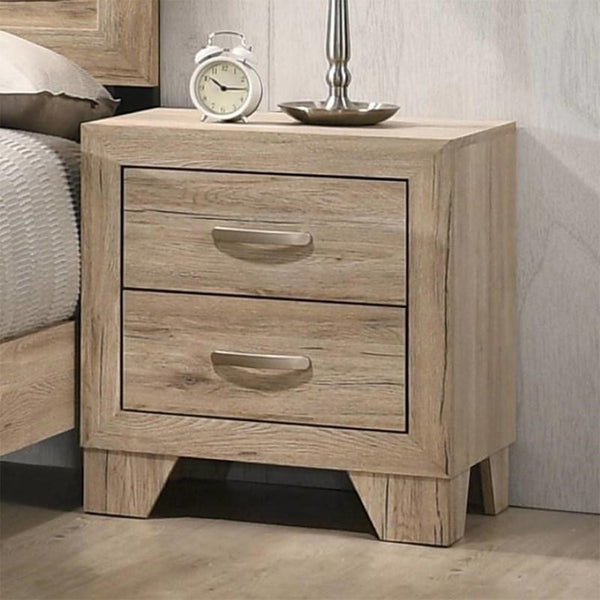 English Elm 2 Drawer Wood Nightstand with Tapered Legs and Natural Finish for Modern Bedrooms B016P256426