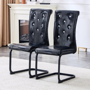 English Elm Luxury Pu Upholstered Dining Chair Set of 4 with Channel Stitching and Metal Legs Black W1512P491881
