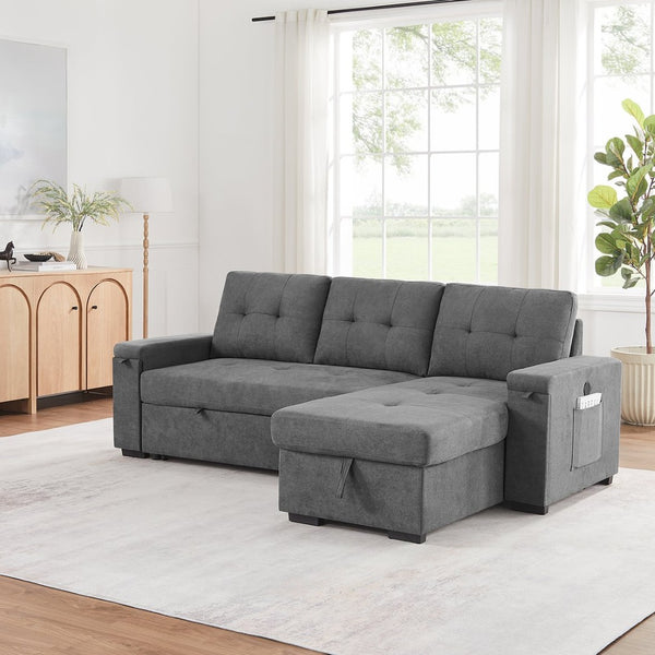 English Elm Toby Woven Fabric Sleeper Sectional with Storage Chaise Usb Ports and Coil Support Gray B061S00956