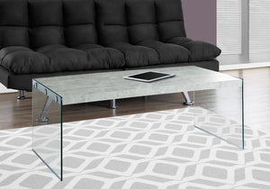 HomeRoots 44" Modern Coffee Table with Gray Wood Top and Sleek Glass Base - Stylish Centerpiece for Any Room Grey,Clear 333107
