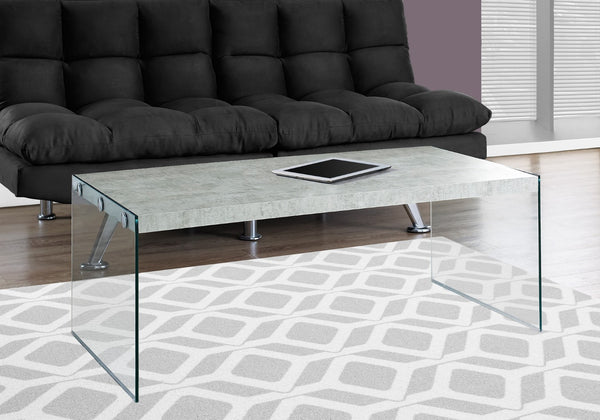 HomeRoots 44" Modern Coffee Table with Gray Wood Top and Sleek Glass Base - Stylish Centerpiece for Any Room Grey,Clear 333107